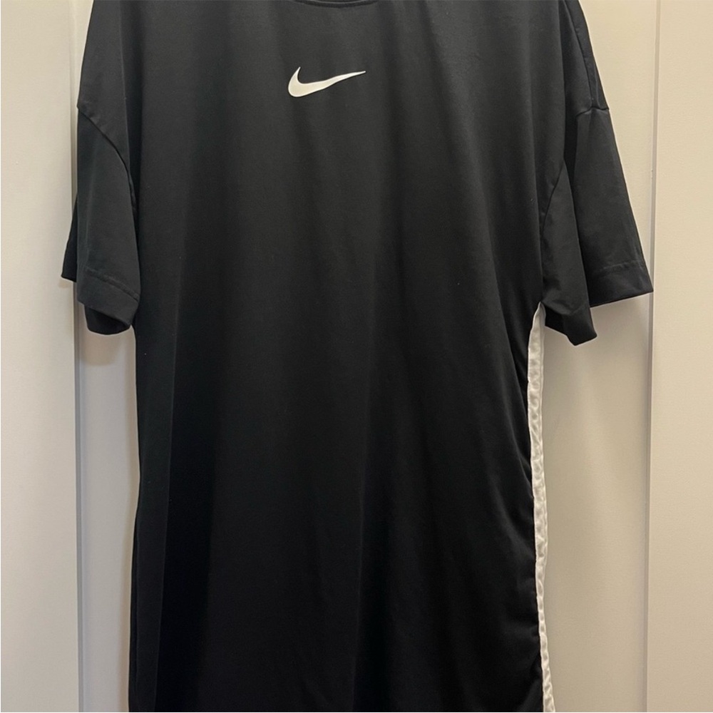 Nike Oversized T-Shirt Dress Black White Ruched Side Drawstring Women’s